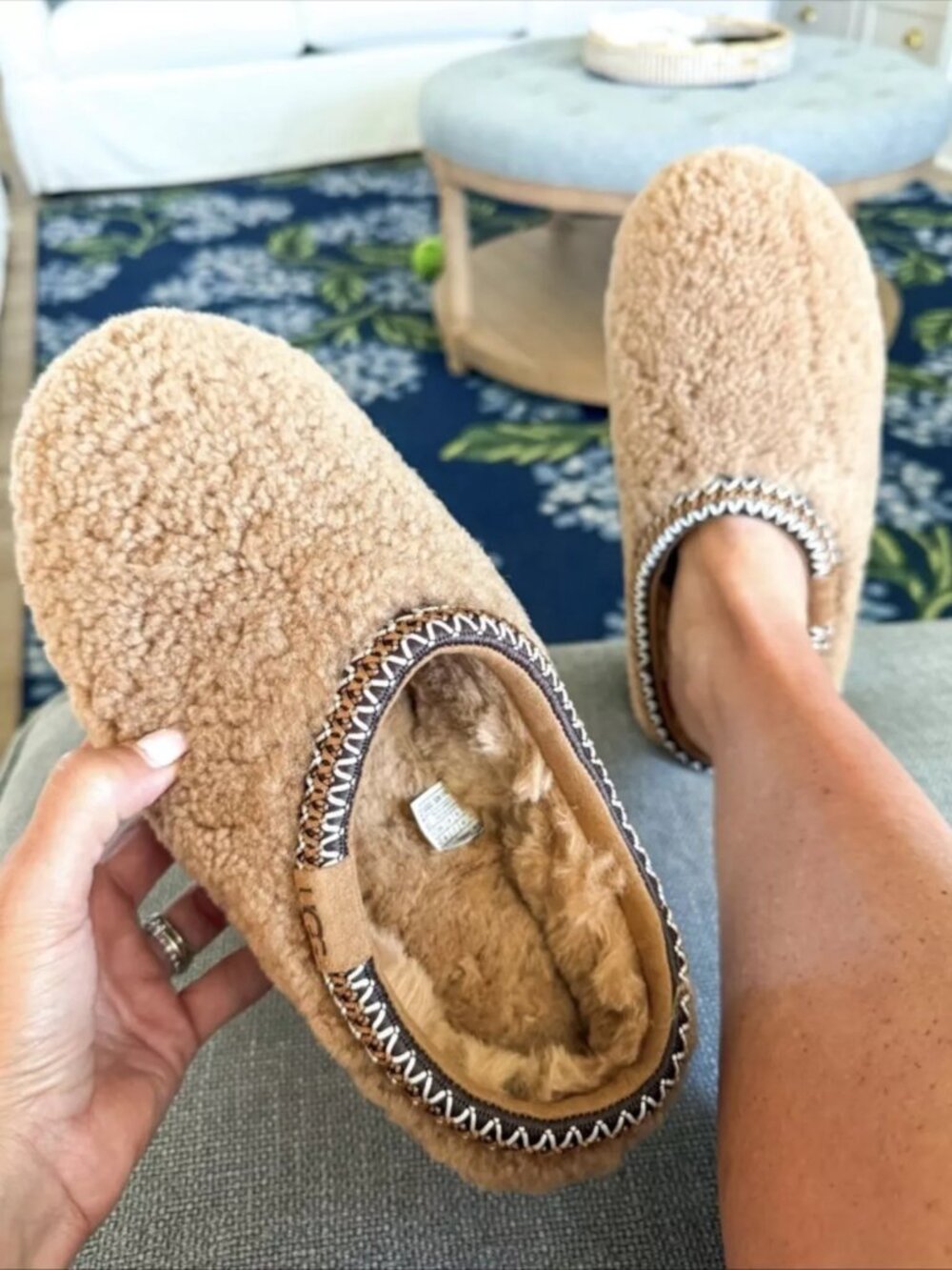 UGG Tazz Braid Fur Clog Platform Slippers in Beige Size US 6